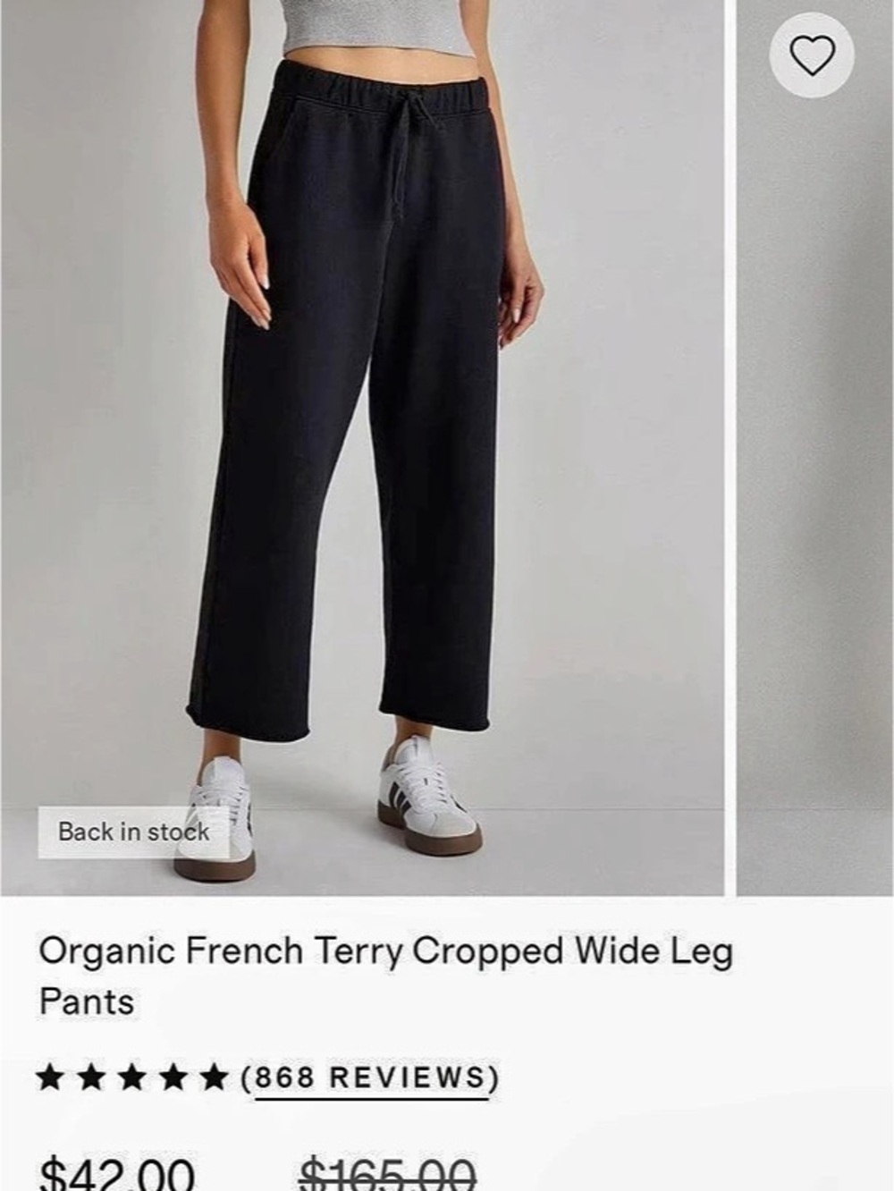 Quince Organic French Terry Cropped Wide Leg Pants Black Medium